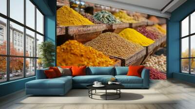 Colorful Spices at an Indian Market Stall Wall mural