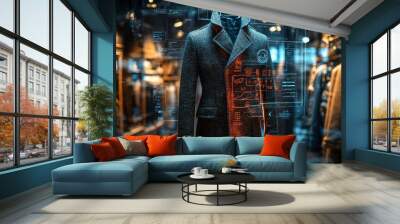 Futuristic Fashion  Mannequin with Holographic Projection of a Menswear Jacket Wall mural