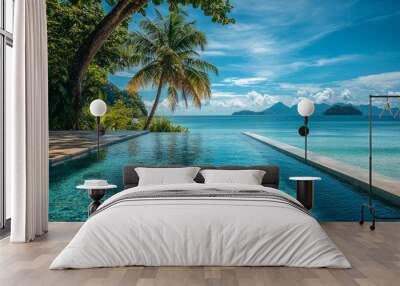 Infinity Pool with Ocean View and Palm Trees Wall mural