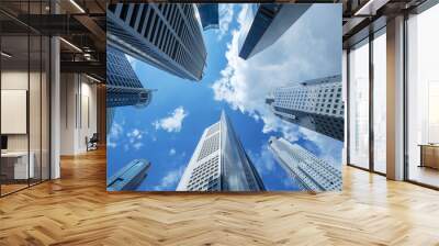 high building financial business area with cloud blue sky Wall mural