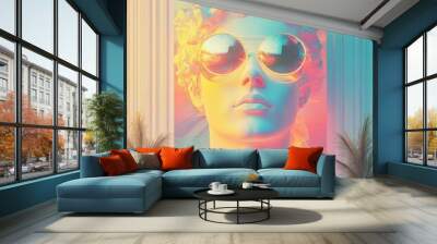 Sculpture With Sunglasses in Vintage Color Palette Wall mural