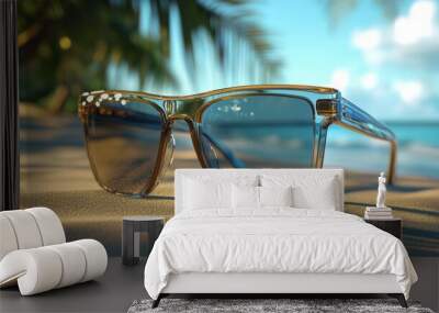 Sunglasses on Beach Sand Summer Vacation Travel Wall mural