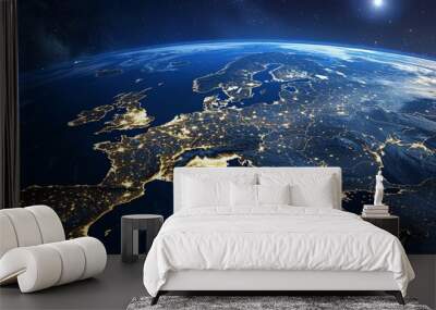 A view from space on Europe continent planet Earth from satellite view Wall mural