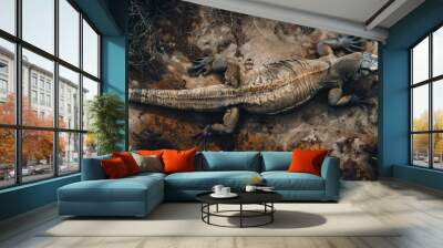 aerial view of a majestic komodo dragon stalking its prey on a volcanic Indonesian island Wall mural