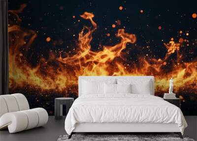 Collection abstract flame isolated black background. concept of effect texture ablaze graphic design bonfire blaze at night. burn of fire sizzling danger explosion Wall mural