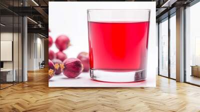 Glass of roselle juice ( jamaica sorrel ) with roselle fruits isolated on white background Wall mural