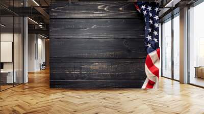 Happy Memorial day concept made from american flag on dark wooden background Wall mural