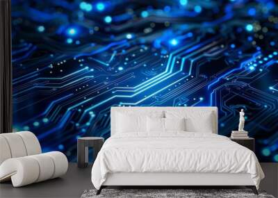 High-Tech Blue Circuitry in Futuristic Technology Wall mural