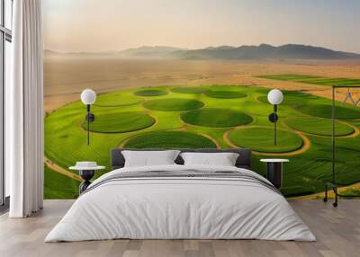 Irrigation Systems Create Green Circular Fields in the Dry Arabian Desert - Agriculture, Innovation, Sustainability Wall mural