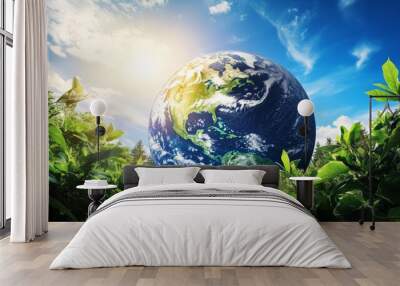 Magazine creative picture collage of huge big round earth planet eco ecology conservation concept international tourism Wall mural