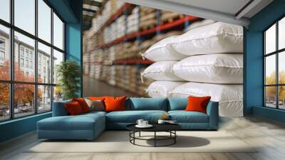 Package background white stack bag grain storage warehouse rice industrial store factory Wall mural