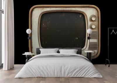 Retro old television on the black background Wall mural