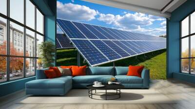 Station solar panel renewable energy clean energy green energy photovoltaic large scale solar panel power station provides supply power to urban industrial and agricultural sectors and households. Wall mural