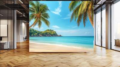 Summer landscape with the palm tree on tropical beach beautiful sea view Wall mural