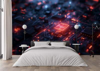 3D rendering of CPU information engineering modern technology computer communication light effect big data center Research and development. virtual reality Wall mural