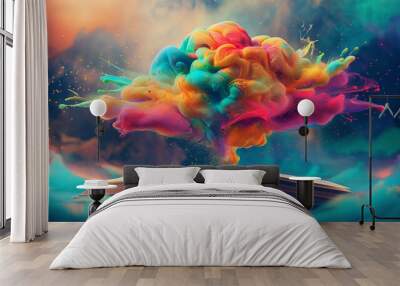 Abstract 3D illustration of colorful objects floating on a fantasy book. Brainstorm and inspire ideas Abstract background with colorful gradients Wall mural