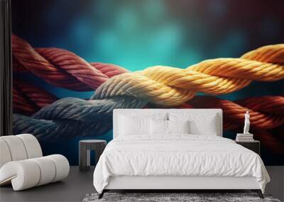 Close up of a strong knot tied on a white rope Wall mural