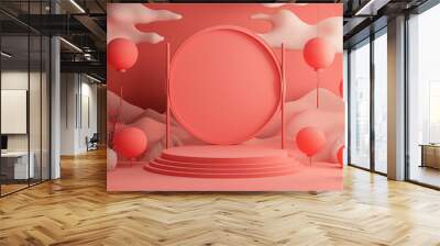 Podium, 3d render, Chinese New Year display stand, Chinese festival, Empty podium template for displaying decorated merchandise, Geometric background, Cosmetic podium concept, Abstract Wall mural