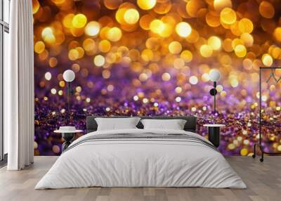 Glittering gold and purple bokeh background perfect for a chic and festive look - macro image Wall mural