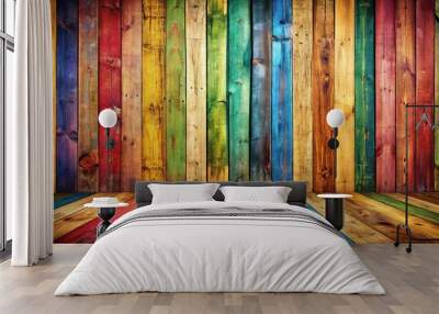 Grungy colorful wood strips Wooden wall or floor of color full wood planks Colorful spectrum of wood background Point of View Wall mural