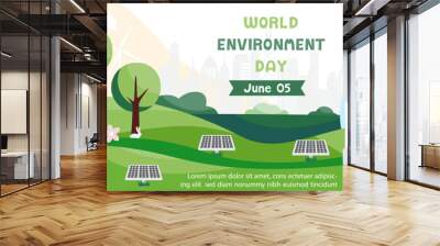 Illustration poster campaign of world environment with nature landscape with ecosystem and green city in flat style and vector design. Wall mural