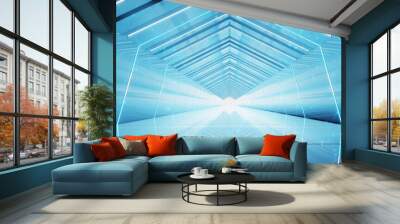 Abstract interior sci-fi spaceship corridors. futuristic design spaceship interior in blue background. 3d rendering. Wall mural