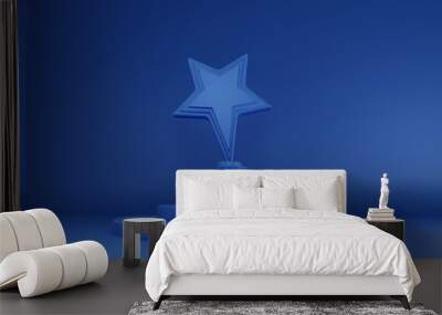 blue trophy cup on blue background. 3d rendering.	 Wall mural