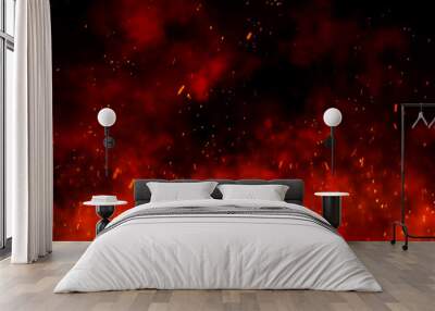 Fire embers particles over black background. Fire sparks background. Abstract dark glitter fire particles lights.	 Wall mural