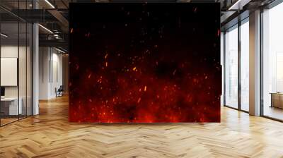 Fire embers particles over black background. Fire sparks background. Abstract dark glitter fire particles lights.	 Wall mural