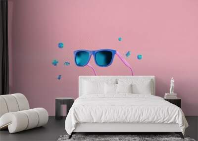 sunglasses isolated on pink background, 3d rendering. Wall mural