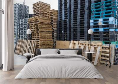 Old wooden pallets for reused to build a furniture , Can be used as a background Wall mural