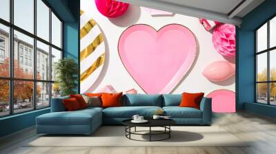 A pink heart-shaped plate on a light background. Wall mural