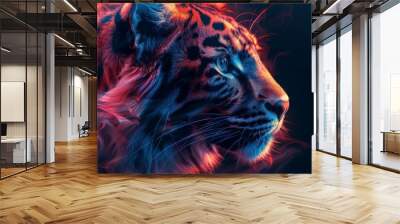 a vivid portrait of a majestic tiger with a neon glow in an artistic rendition Wall mural