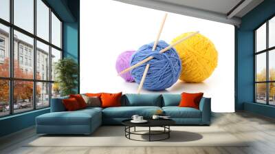 Balls of yarn isolated on white background Wall mural