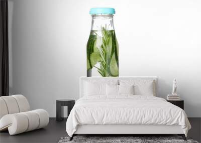 Bottle with cucumber water isolated on white background Wall mural