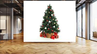 Composition with Christmas tree and gifts isolated on white background Wall mural