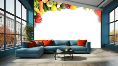 Composition with ripe vegetables and fruits isolated. Top view Wall mural