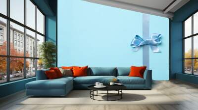 Concept of different ribbons, blue ribbon on blue background Wall mural