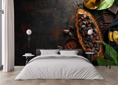 Concept of fresh and aromatic food - cacao beans Wall mural