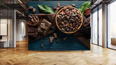 Concept of fresh and aromatic food - cacao beans Wall mural