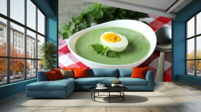 Concept of healthy food with nettle soup on gray textured table Wall mural