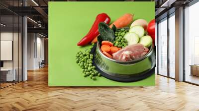 Concept of organic pet food on green background Wall mural