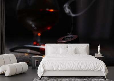 Concept of relaxing, smoking pipe, close up Wall mural