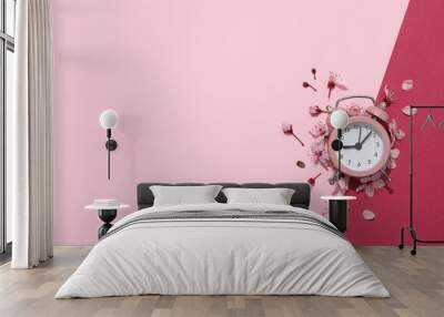 Concept of sleep and wake up with alarm clock Wall mural