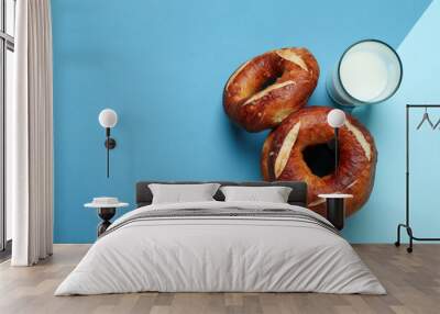 Concept of tasty food - bagel, space for text Wall mural