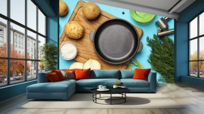 Cooking concept with pan, cooking homemade food Wall mural