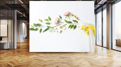 Detergents with fresh flowers on a white background Wall mural