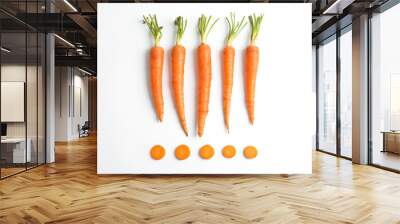 Flat lay composition with ripe fresh carrots on white background Wall mural