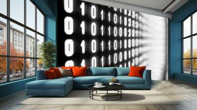 Intricate patterns of binary code flowing dynamically in a digital landscape at dusk Wall mural