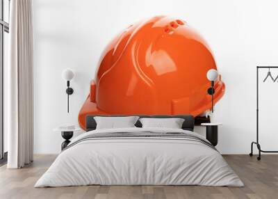 Orange safety helmet isolated on white background Wall mural